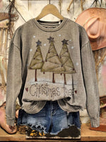 Vintage Christmas Art Print Casual Cotton Sweatshirt