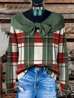 Red and Green Checkered Print Buttoned Cardigan Sweater
