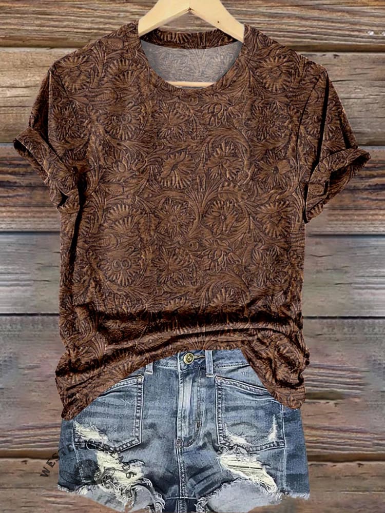 š„Limited Time Discountš„Classic West Print Leather Texture Patterns T-shirt