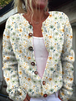 Lovely Meadows Floral Pattern Printed Buttoned Cardigan Sweater