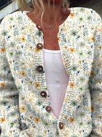 Lovely Meadows Floral Pattern Printed Buttoned Cardigan Sweater