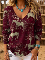 Women's Horse Print Casual Pullover Sweater