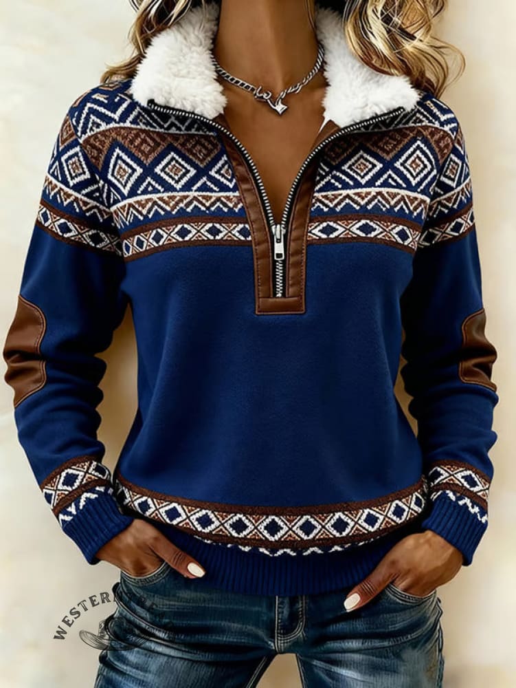 Women'S Casual Color-Blocked Print Sweatshirt