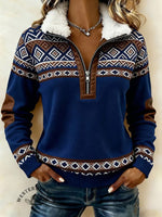 Women'S Casual Color-Blocked Print Sweatshirt