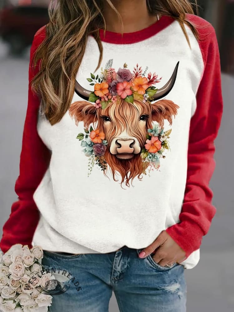 Women's Western Highland Cow Print Casual Sweatshirt