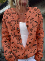 Cattle Brands Print Buttoned Cardigan Sweater