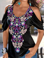 Women's Floral Boho Off The Shoulder Sleeves Shirts