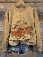 Horse Art Print Casual Cotton Sweatshirt