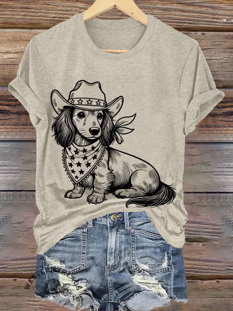 West Cowboy Dog Print T-shirt