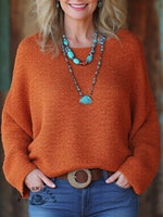 Western Autumn Orange Solid Color Cozy Sweater