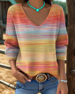Women's Classic Western Casual V-neck Pullover Knit