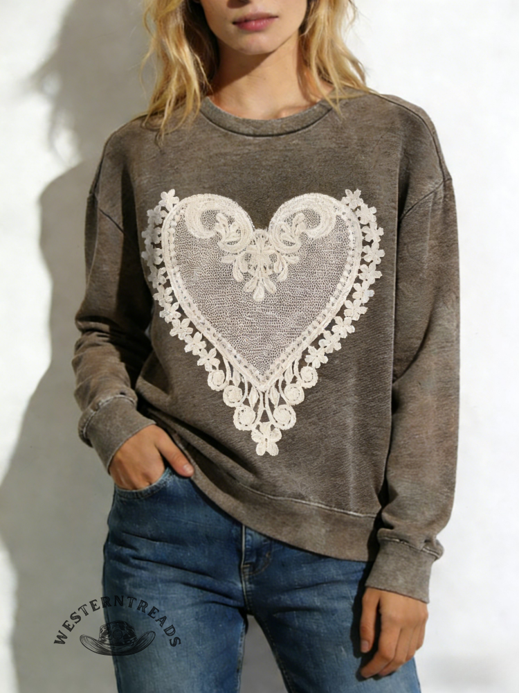 Vintage Heart Lace Art Print Sweatshirt