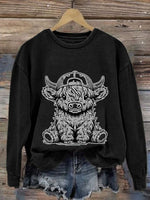 Women's Western Highland Cow Print Casual Sweatshirt