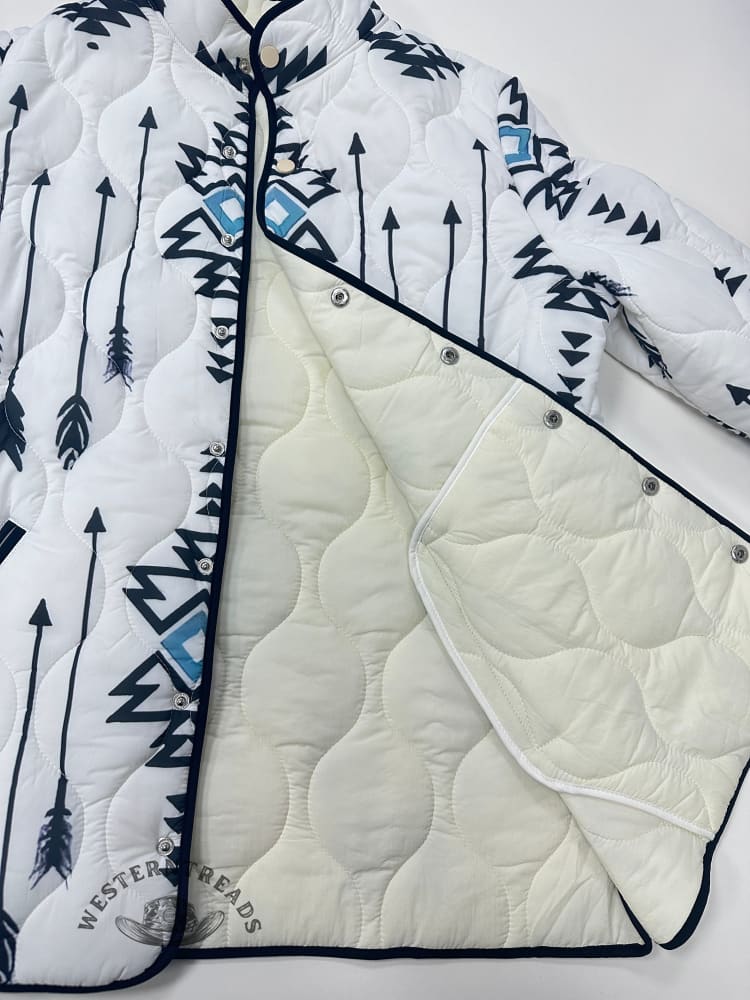 ️0.15kg Ultralight Quilted JacketWomen's White Vintage Aztec Print Casual Quilted Cardigan