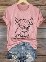 Women's Western Highland Cow printed casual T-shirt