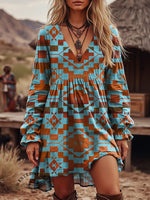 Women's Vintage Aztec Print Cotton Dress