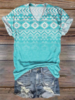 Turquoise Vintage Western Aztec Print T-shirt