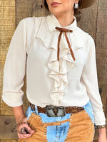 Women's Cowboy Print Casual Ruffle Shirt