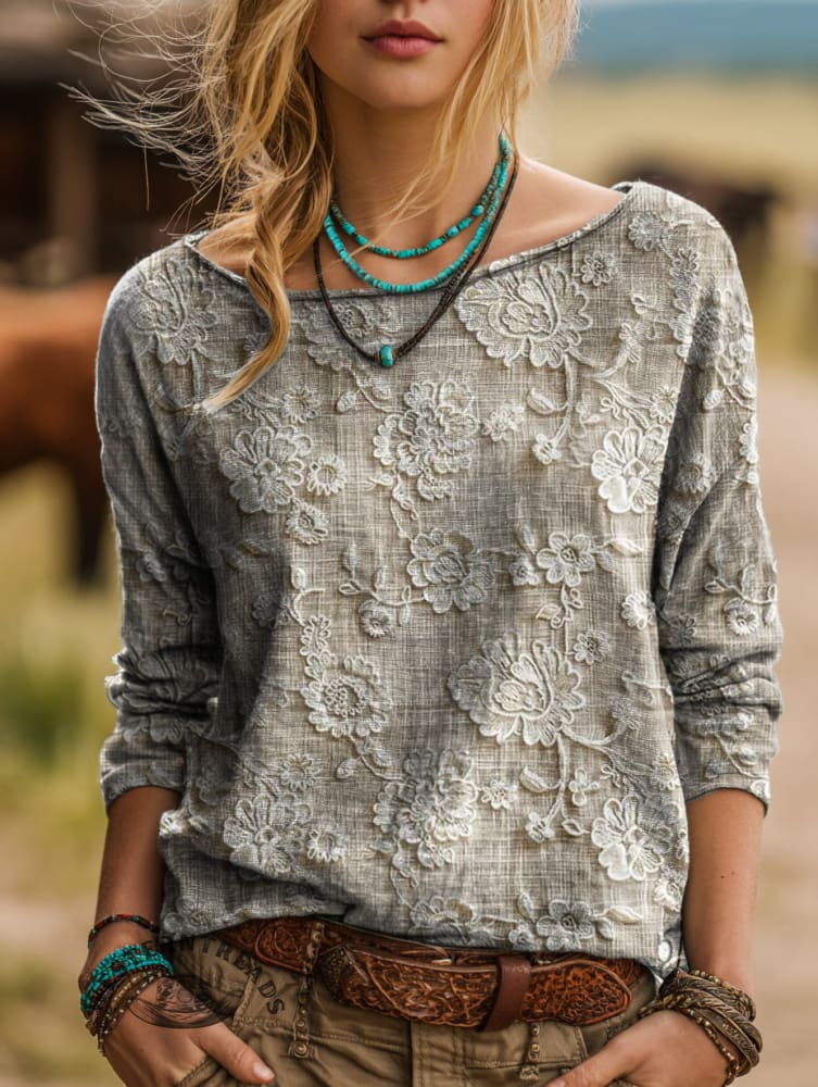 Women's Retro 3D Floral Print Casual Cotton And Linen Shirt