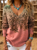 Women's Vintage Floral Print Casual Pullover Sweater