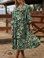 Women's Vintage Floral Print Ruffle Cotton Dress