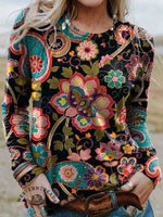 Women's Vintage Floral Print Casual Cotton T Shirt