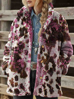 Women's Vintage Cow Print Casual Sherpa Coat