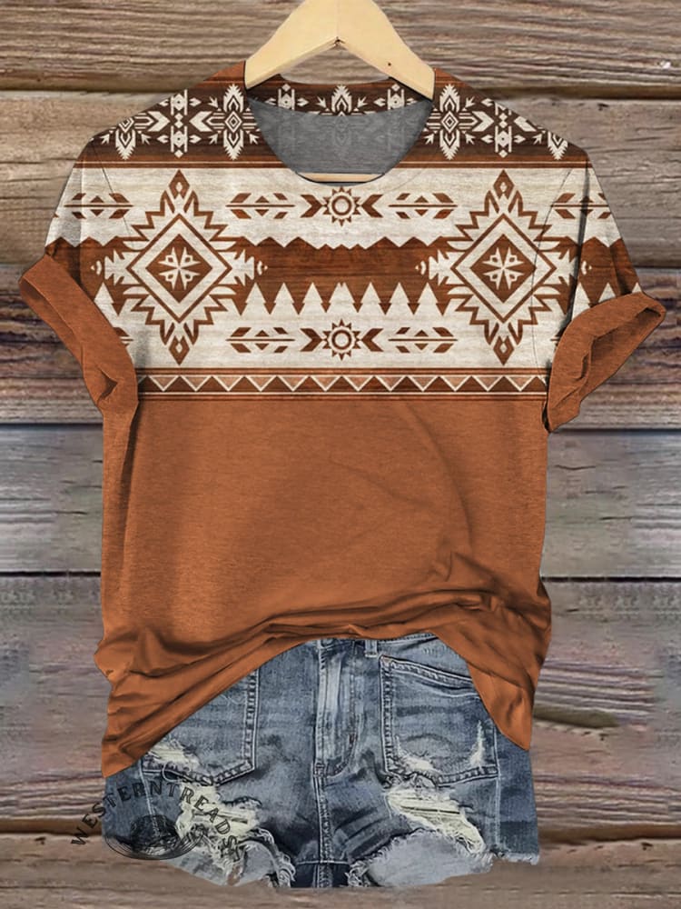 Aztek Print Casual Short Sleeve Top