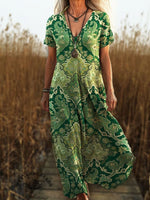 Women's Vintage Flowers Print Pocket Cotton Dress