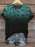 Limited time offer ✨Western Art Print Casual Short Sleeve Top