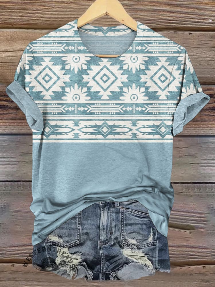 Aztec Art Print Casual Short Sleeve Top