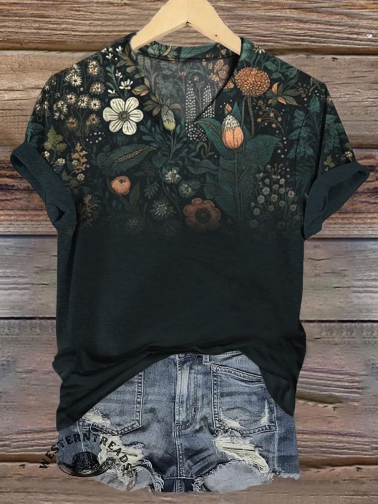 🔥Hot Sale🔥Flowers Art Print Casual Short Sleeve T-shirt