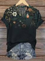 Retro Floral Print Casual V-neck Top