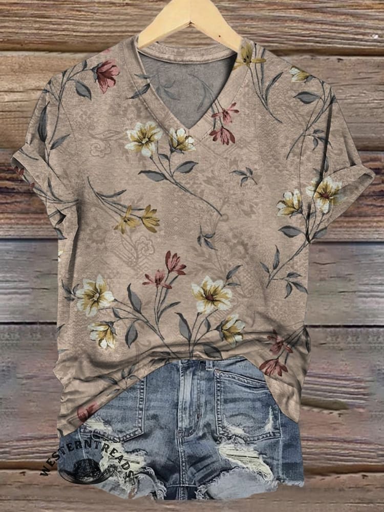 🔥Hot Sale🔥Women's Retro Floral Print Casual Top