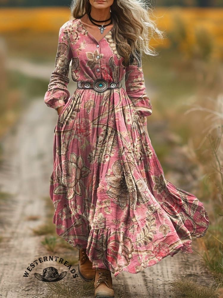 🔥Hot Sale🔥Women's Vintage Floral Print Casual Top