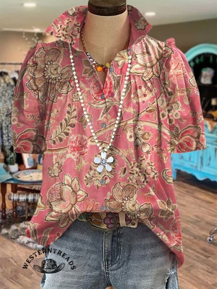 🔥Hot Sale🔥Women's Vintage Floral Print Casual Top