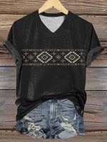 Women's Aztec Prints V-neck Casual T-Shirt