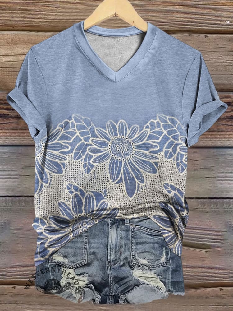 Vintage Floral Print Casual T-shirt