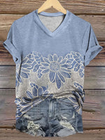 Vintage Floral Print Casual T-shirt