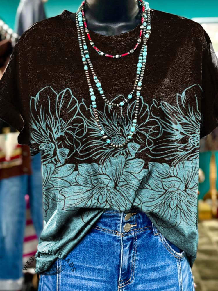 Vintage Floral Print Casual T-shirt