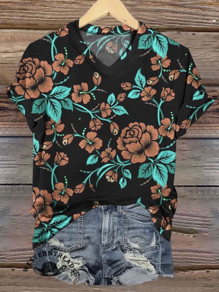 🔥Hot Sale🔥Vintage Floral Print Casual T-shirt