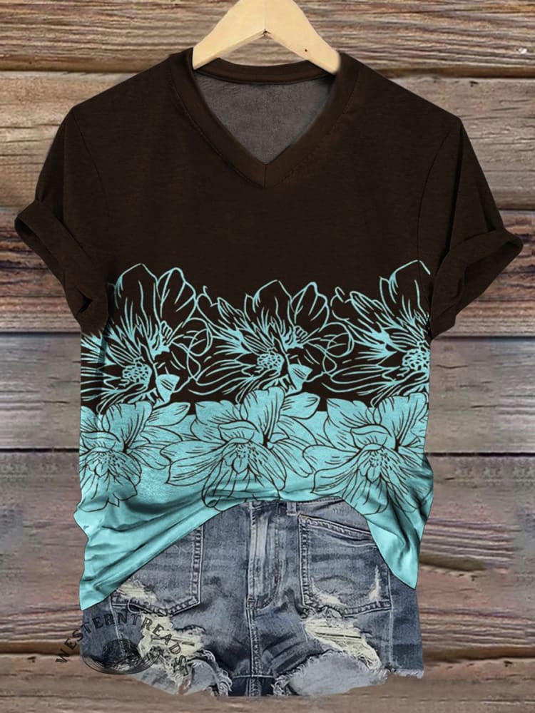 Vintage Floral Print Casual T-shirt