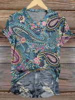 Vintage Paisley Print Casual T-shirt