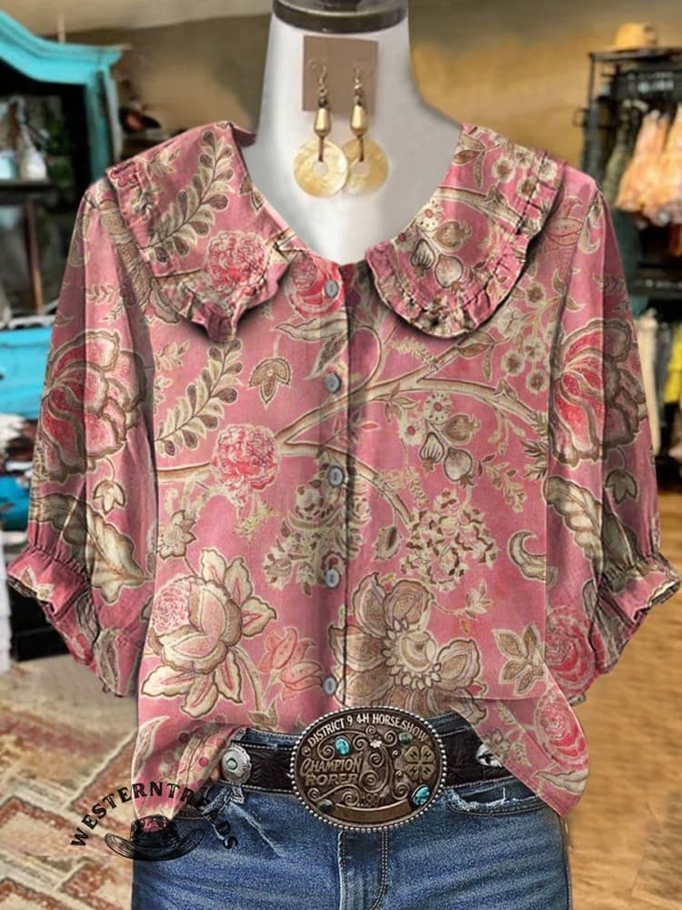 🔥Hot Sale🔥Women's Vintage Floral Print Casual Top