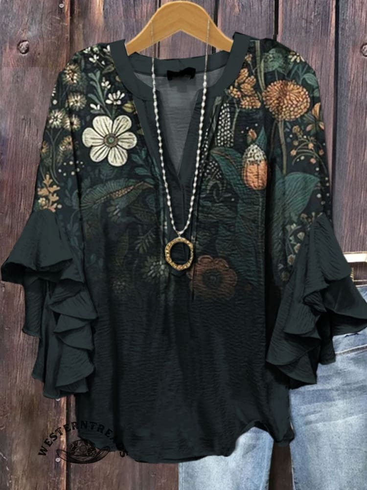 🔥Hot Sale🔥Flowers Art Print Casual Short Sleeve T-shirt