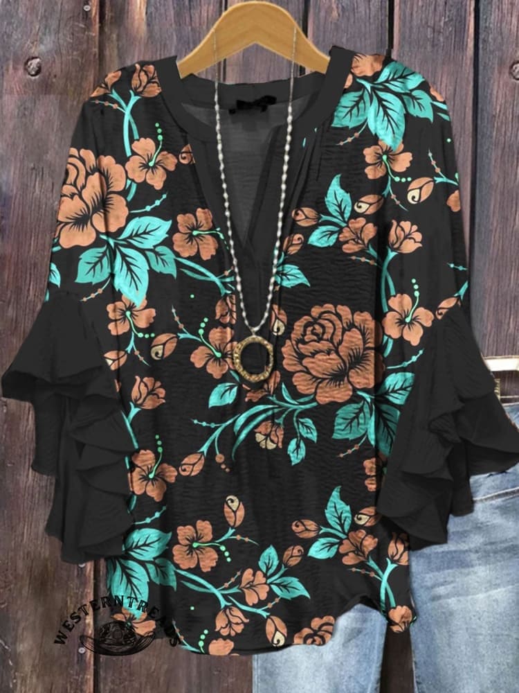 🔥Hot Sale🔥Vintage Floral Print Casual T-shirt