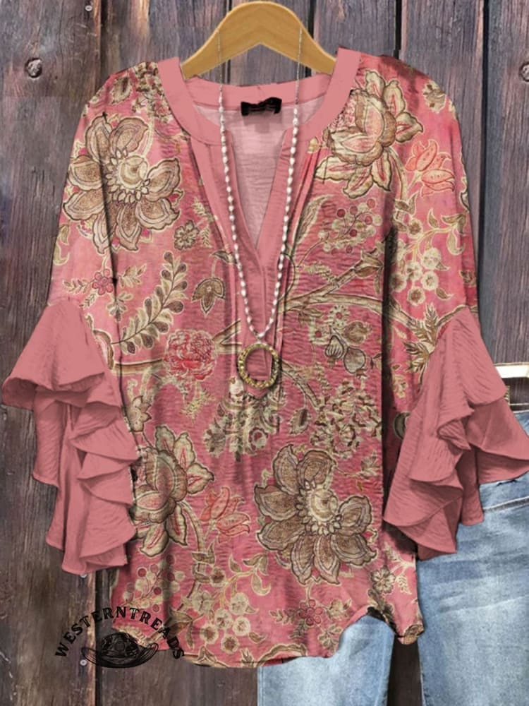 🔥Hot Sale🔥Women's Vintage Floral Print Casual Top
