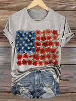 Floral American Flag Print Casual T-shirt