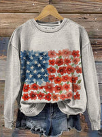 American Flag Flowers Print Casual Cotton Sweatshirt