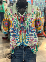 Ethnic Flowers Print Casual T-shirt